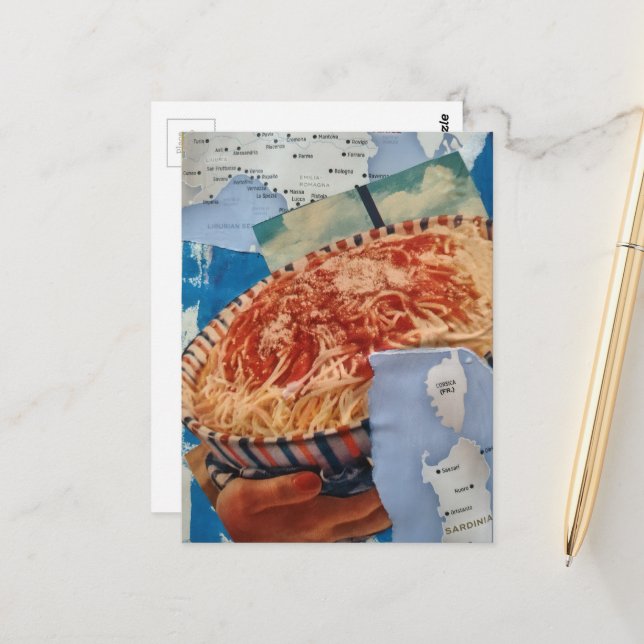 Italy and a Bowl of Spaghetti Collage Postcard (Front/Back In Situ)