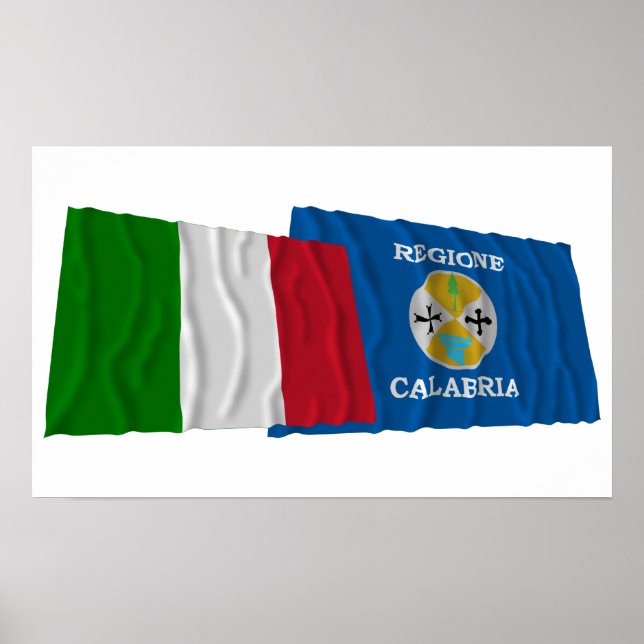 Italy and Calabria waving flags Poster (Front)