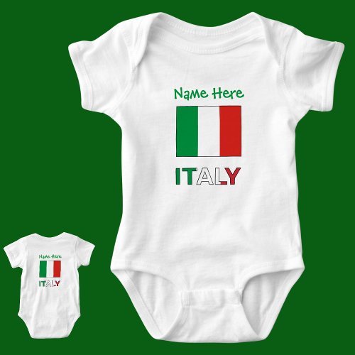 Italy and Italian Flag Green Personalization  Baby Bodysuit
