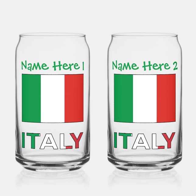 Italy and Italian Flag Green Personalization  Can Glass (Front)