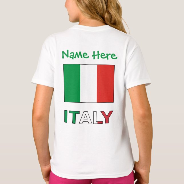 Italy and Italian Flag Green Personalization Girl T-Shirt (Back)