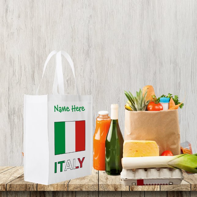 Italy and Italian Flag Green Personalization  Grocery Bag (Creator Uploaded)