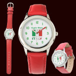 Italy and Italian Flag Green Personalization Kid's Watch<br><div class="desc">Wrist watch with green numbers features the green, white, and red Italian flag or Il Tricolore. Below is the word ITALY, also in the Italian tricolor. Above is a place for your name, in green letters, to add a customized look. Or, create a personalized gift by adding some else's name....</div>
