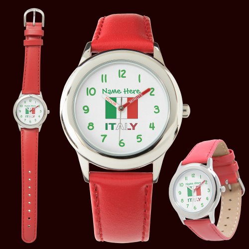 Italy and Italian Flag Green Personalization Kids Watch