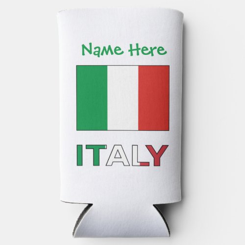 Italy and Italian Flag Green Personalization Seltzer Can Cooler