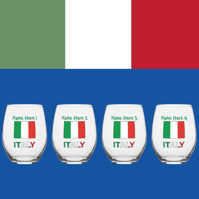 Italy and Italian Flag Green Personalization  Stemless Wine Glass (Creator Uploaded)