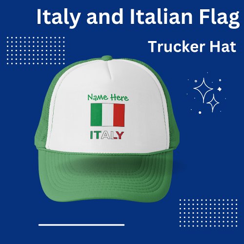 Italy and Italian Flag Green Personalization  Trucker Hat