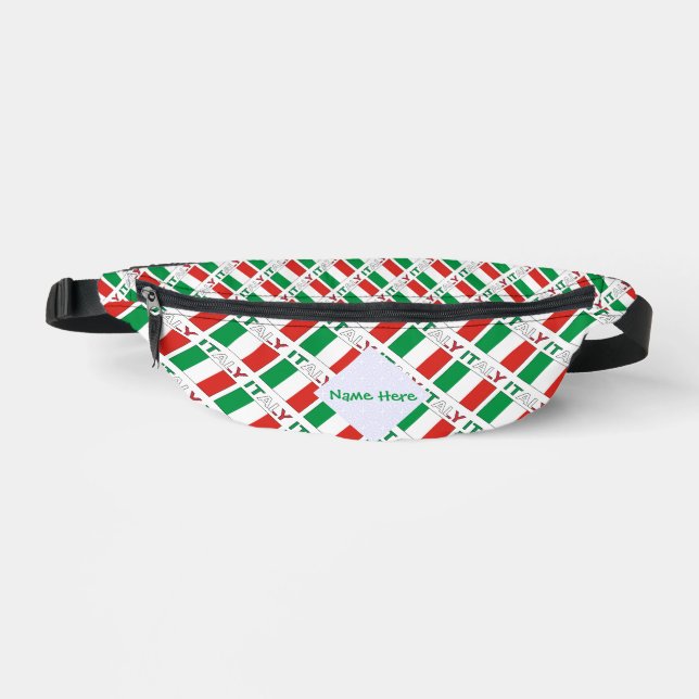 Italy and Italian Flag Tiled Green Personalization Fanny Pack (Front)