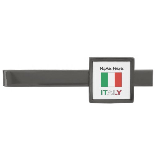 Italy and Italian Flag with Your Name Gunmetal Finish Tie Bar