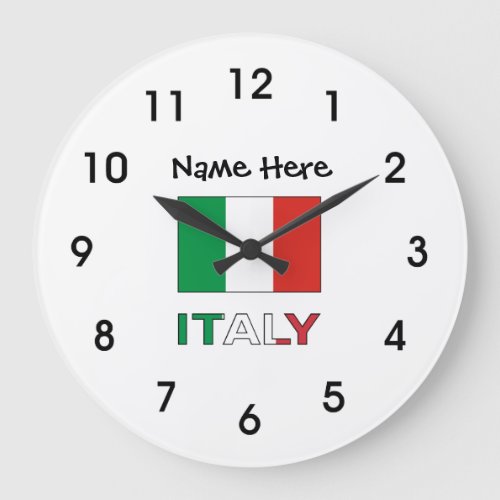 Italy and Italian Flag with Your Name Large Clock