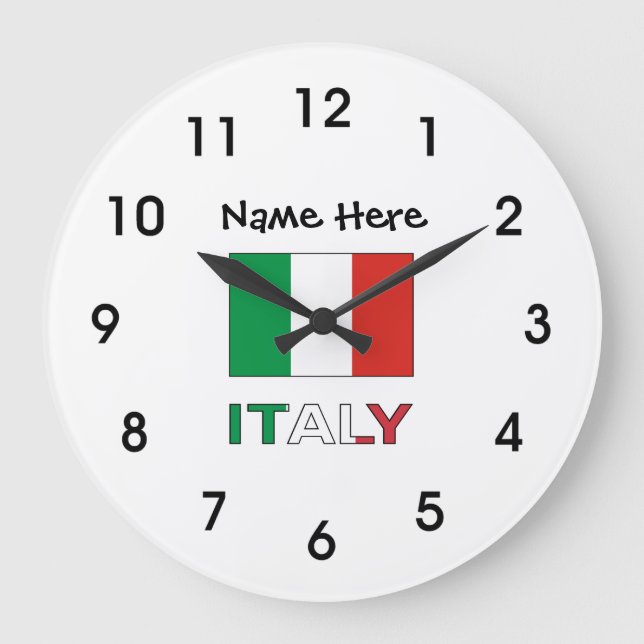 Italy and Italian Flag with Your Name Large Clock (Front)