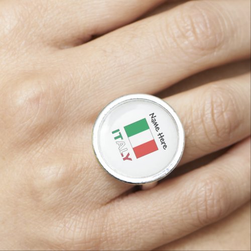 Italy and Italian Flag with Your Name Ring
