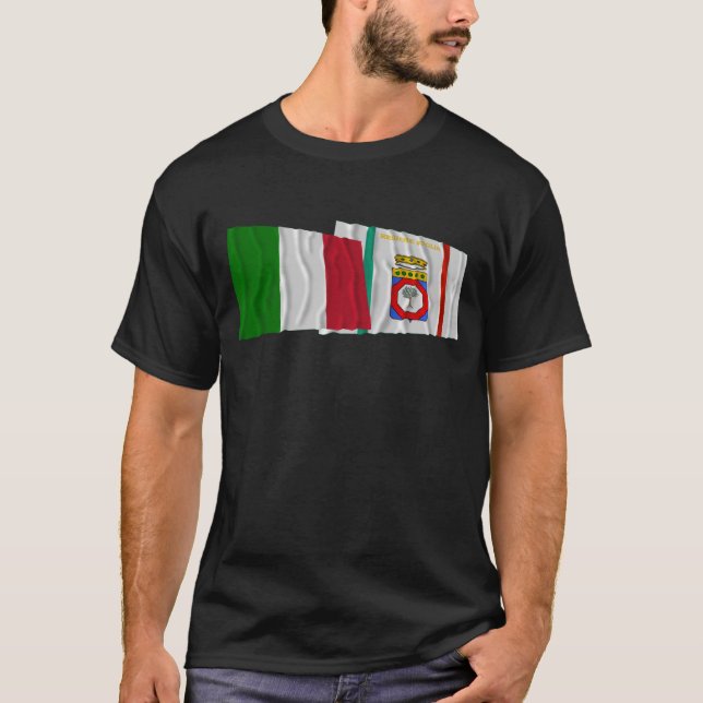 Italy and Puglia waving flags T-Shirt (Front)