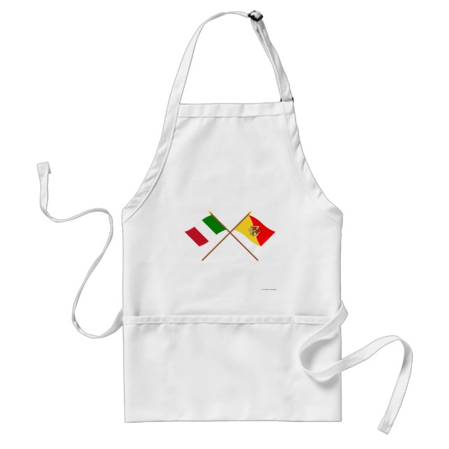 Italy and Sicilia crossed flags Adult Apron (Front)
