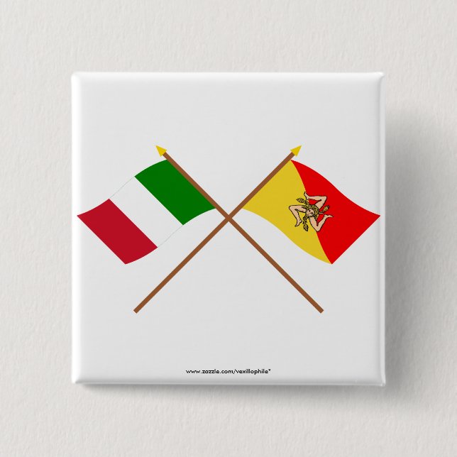 Italy and Sicilia crossed flags Pinback Button (Front)