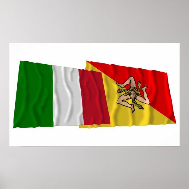 Italy and Sicilia waving flags Poster (Front)