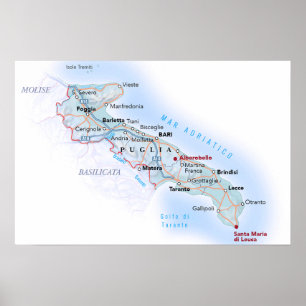 Italy - Apulia - Apulia Map - Poster