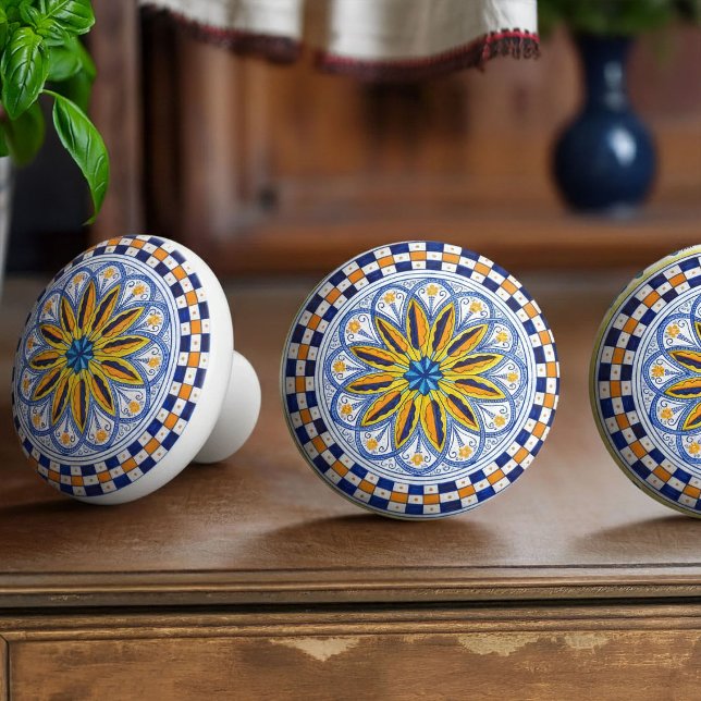 Italy Art Antico Deruta Mediterraneo Bloom Artisan Ceramic Knob (Designed for lovers of Italian décor, Mediterranean interiors, farmhouse kitchens)