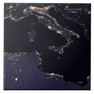 Italy at Night, NASA Image Ceramic Tile