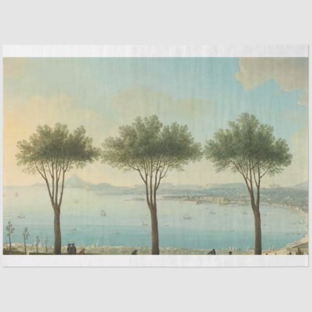 Italy Bay of Naples Trees Decoupage Paper (Front)