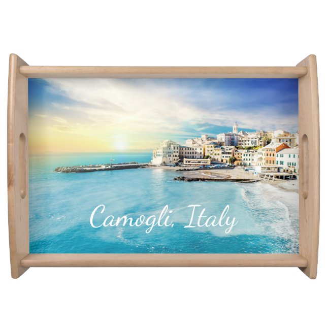 Italy Beach Ocean Mediterranean Scenic Painting Serving Tray (Front)