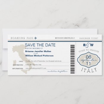 Italy Boarding Pass Save The Date by labellarue at Zazzle
