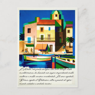 Italy, Bright Colorful Houses River Vintage Travel Postcard