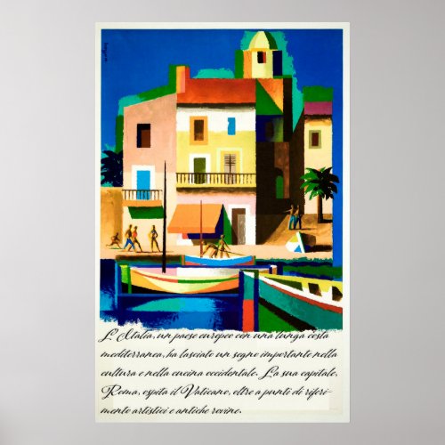 Italy Bright Colorful Houses River Vintage Travel Poster