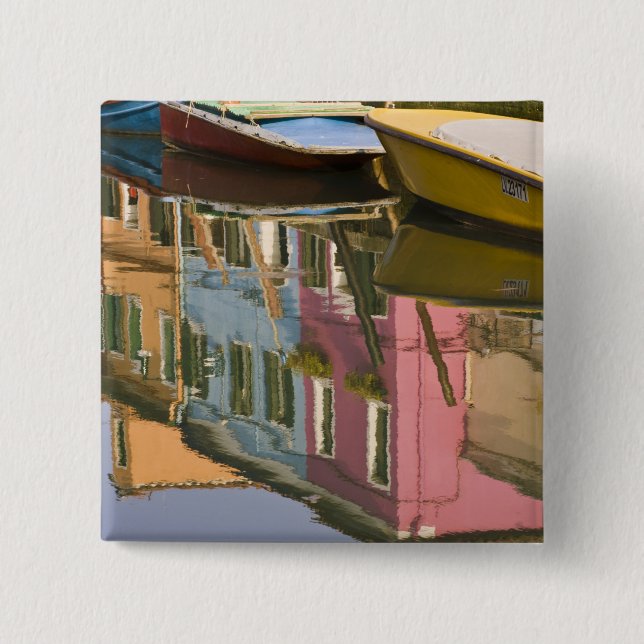 Italy, Burano. Boats on a canal with Pinback Button (Front)