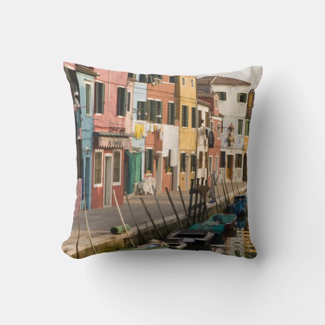 Italy, Burano. Colorful houses of line a Throw Pillow (Front)