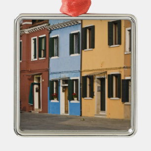Italy, Burano. Colorful row of homes and empty Metal Ornament