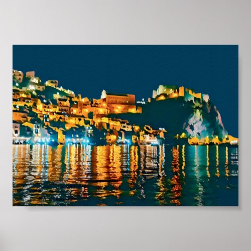 Italy by Night _ Navy Blue and Gold Art Print