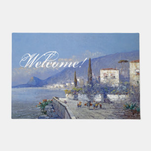 Italy Capri Island Flowers Ocean Welcome Doormat