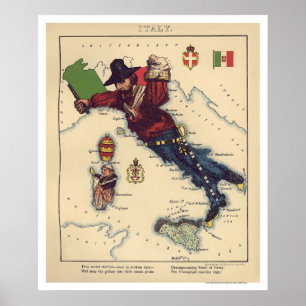 Italy Caricature Map 1868 Poster