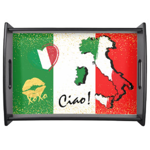 Italy Ciao Italian Heart Gold Kiss Serving Tray