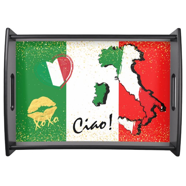 Italy Ciao Italian Heart Gold Kiss Serving Tray (Front)