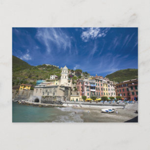 Italy, Cinque Terre, Vernazza, Harbor and Church 2 Postcard