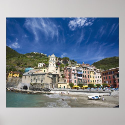 Italy Cinque Terre Vernazza Harbor and Church 2 Poster