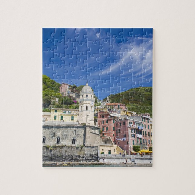Italy, Cinque Terre, Vernazza, Harbor and Church Jigsaw Puzzle (Vertical)