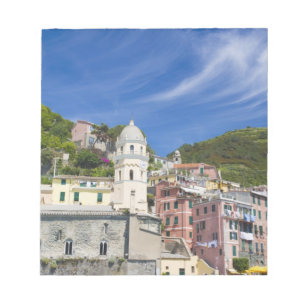 Italy, Cinque Terre, Vernazza, Harbor and Church Notepad