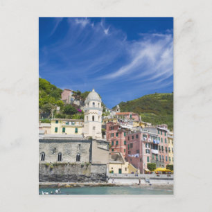 Italy, Cinque Terre, Vernazza, Harbor and Church Postcard