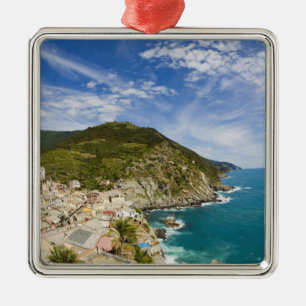 Italy, Cinque Terre, Vernazza, Hillside Town of 2 Metal Ornament