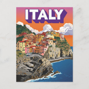 Italy Cinque Terre Village Vintage Travel Postcard