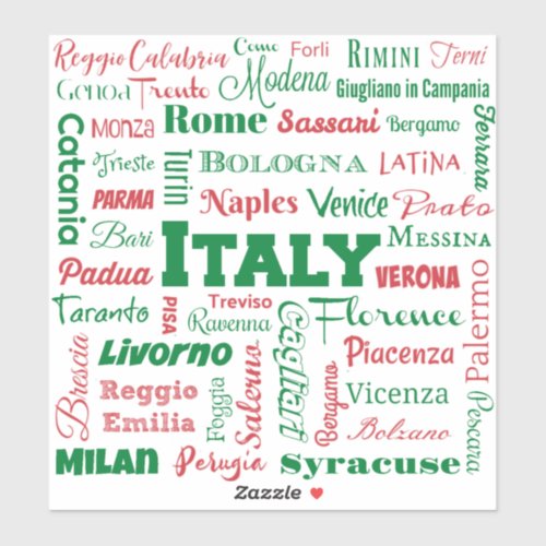 Italy Cities vinyl sticker _ Italian flag colors