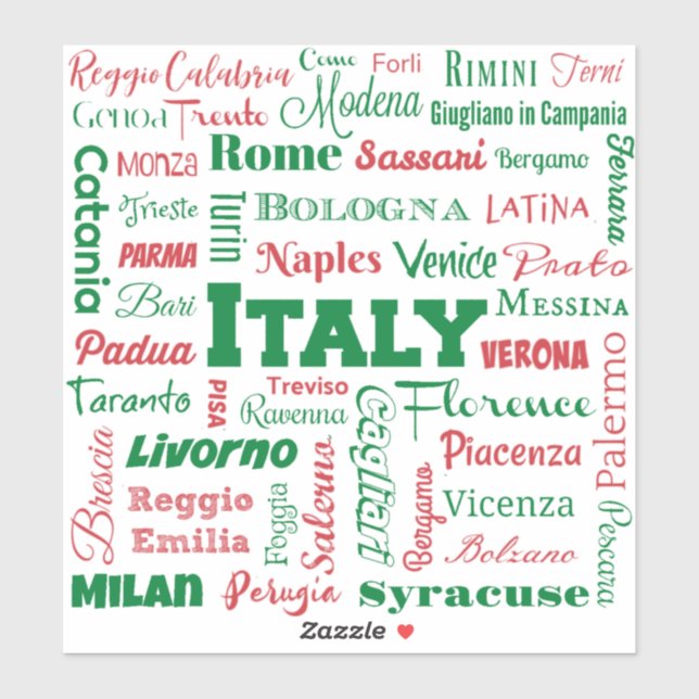 Italy Cities vinyl sticker - Italian flag colors (Sheet)