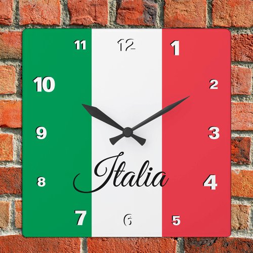 Italy Clock patriotic home Italian Flag Square Wall Clock