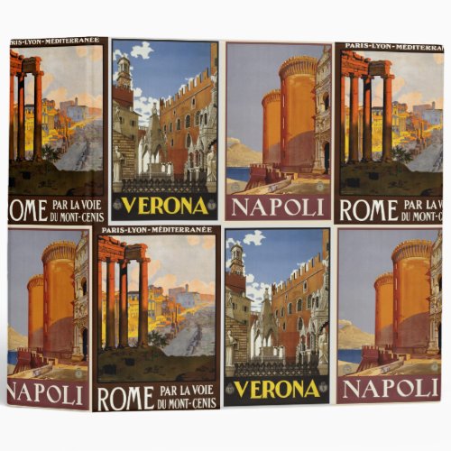 Italy collage Italian retro cities poster 3 Ring Binder