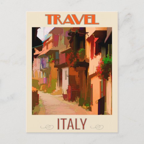 Italy Colorful Houses Vintage Travel Postcard