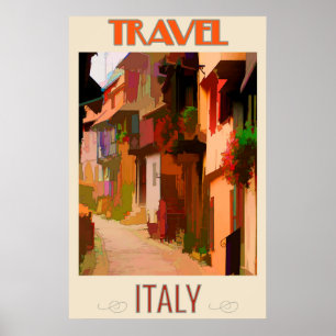 Italy Colorful Houses Vintage Travel Poster