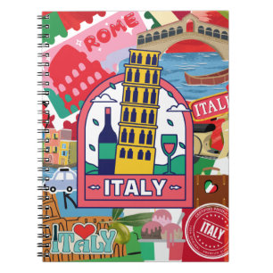Italy - colorful travel stamps and stickers notebook